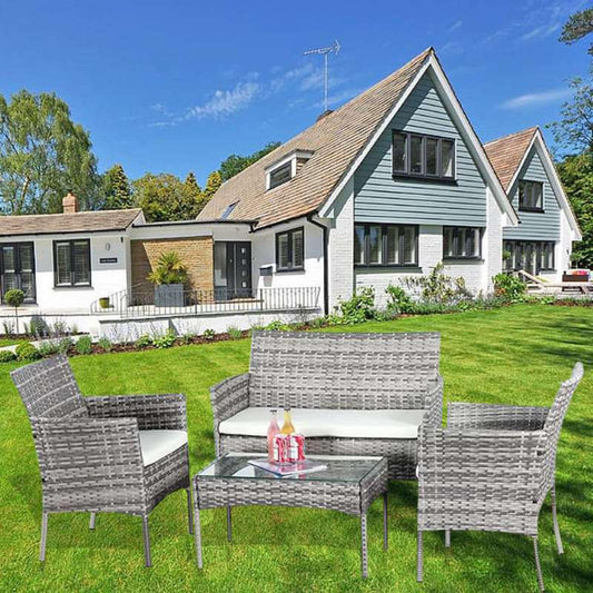 Indoor/Outdoor Rattan Furniture Set - 4-Piece Mix Grey Garden Patio Sofa - XEO Home