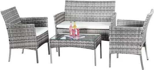 Multicoloured Rattan Garden Sofa Set - 4 Piece Patio Furniture Set - XEO Home