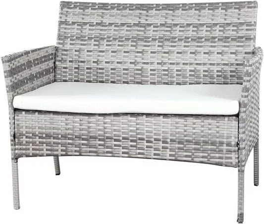 4-Pc Mix-Grey Rattan Sofa Set for Patio, Balcony, or Conservatory with Rain Cover - XEO Home
