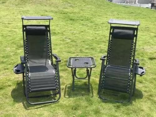 2 X RECLINING SUN LOUNGER OUTDOOR GARDEN FOLDING ZERO GRAVITY CHAIR ADJUSTABLE - XEO Home