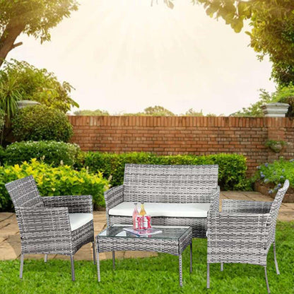 4 Piece Rattan Garden Furniture Set Outdoor Patio Sofa, table and chairs garden table Ideal for Pool Side, Balcony, Outdoor and indoor Conservatory Patio Set (Mix Grey Rattan Only)