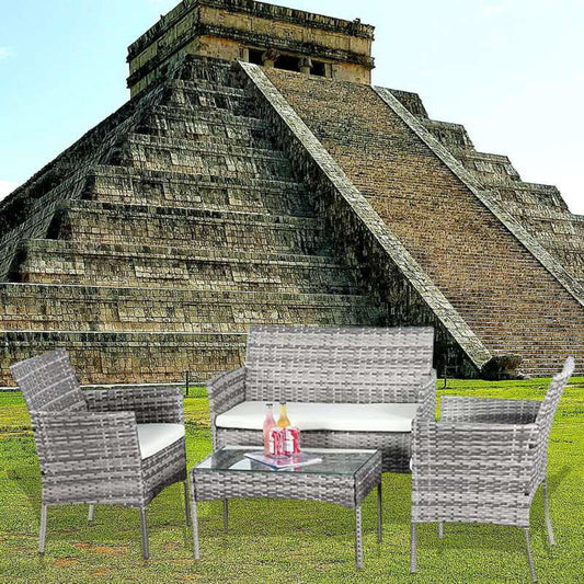 Indoor/Outdoor Rattan Furniture Set - 4-Piece Mix Grey Garden Patio Sofa - XEO Home