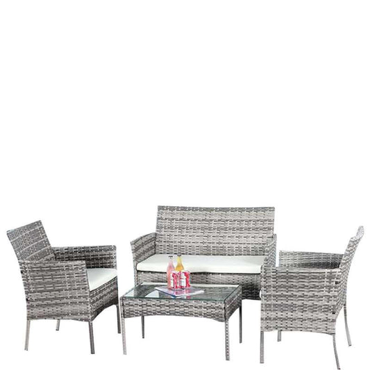 Indoor/Outdoor Rattan Furniture Set - 4-Piece Mix Grey Garden Patio Sofa - XEO Home