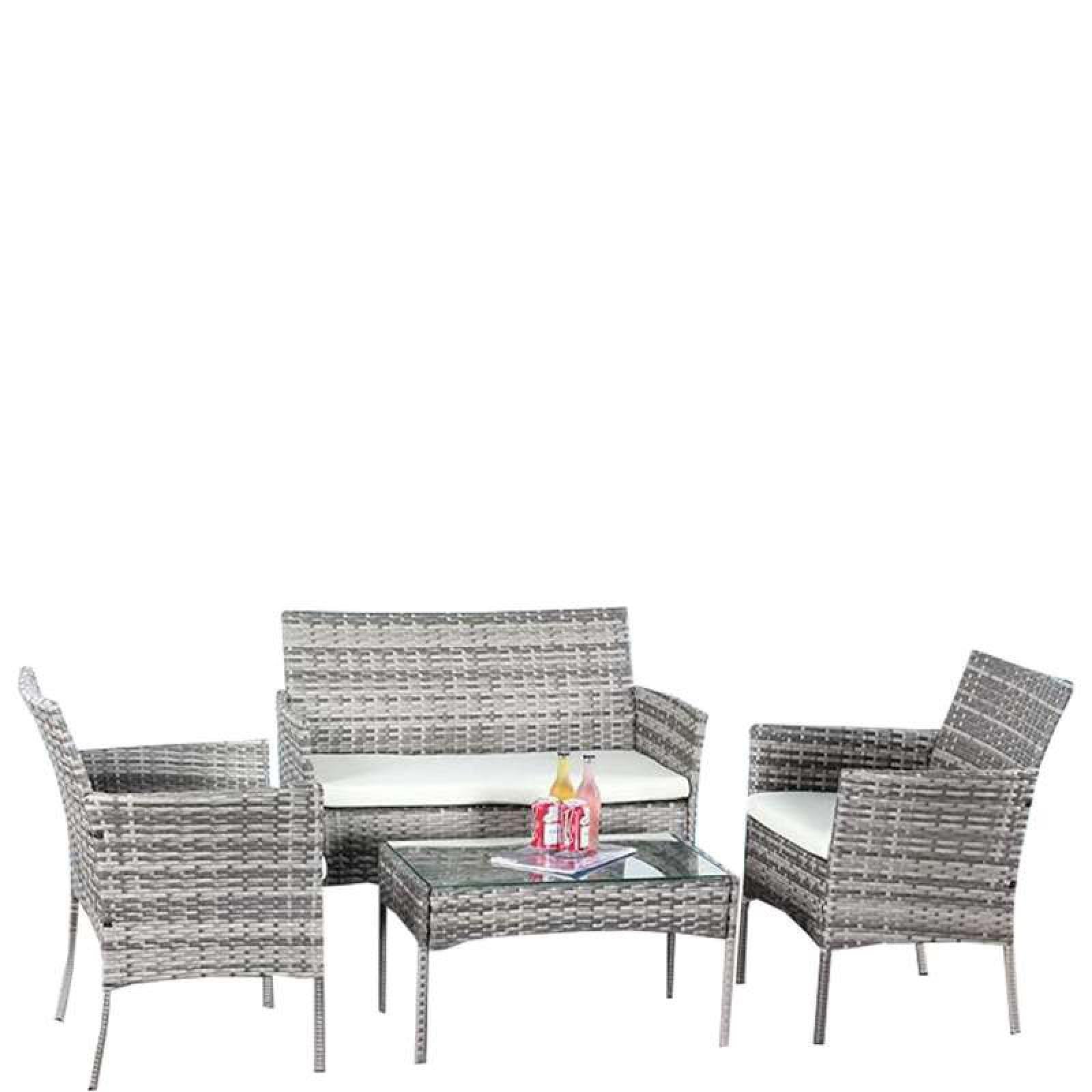 Indoor/Outdoor Rattan Furniture Set - 4-Piece Mix Grey Garden Patio Sofa - XEO Home