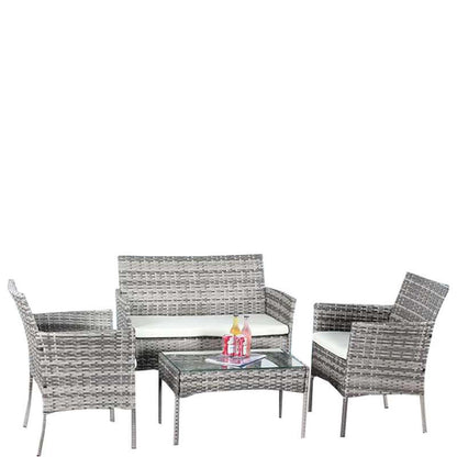 4 Piece Rattan Garden Furniture Set Outdoor Patio Sofa, table and chairs garden table Ideal for Pool Side, Balcony, Outdoor and indoor Conservatory Patio Set (Mix Grey Rattan Only)