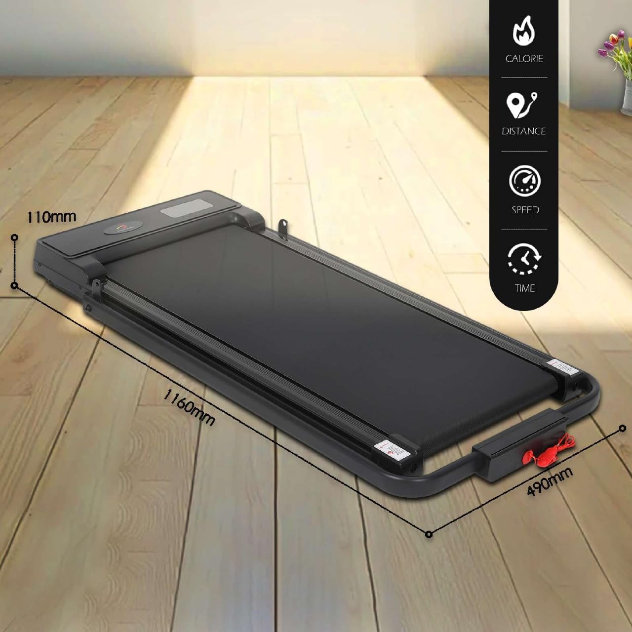 Walking Pad Treadmill with Handle & Emergency Stop – Foldable Under Desk Electric Treadmill for Home Office Gym | 2HP Motor, LED Display, Compact Portable Running Machine