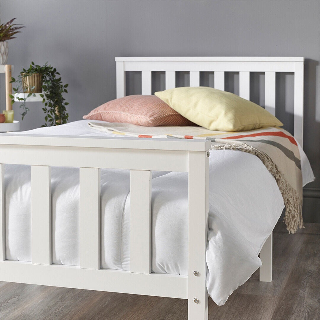 White 3ft Single Wooden Bed Frame with/without Mattress Solid Pinewood for Kids Teens Adults