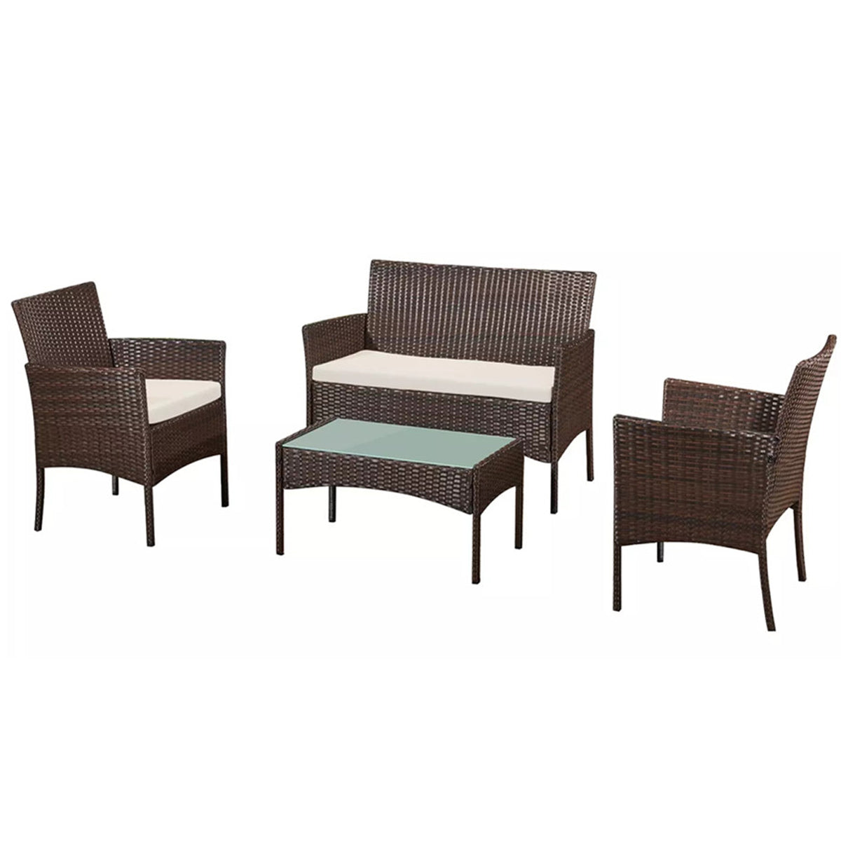 4 Piece Rattan Garden Furniture Set – Outdoor Patio Sofa & Chairs with Coffee Table for Balcony, Conservatory, Backyard & Poolside
