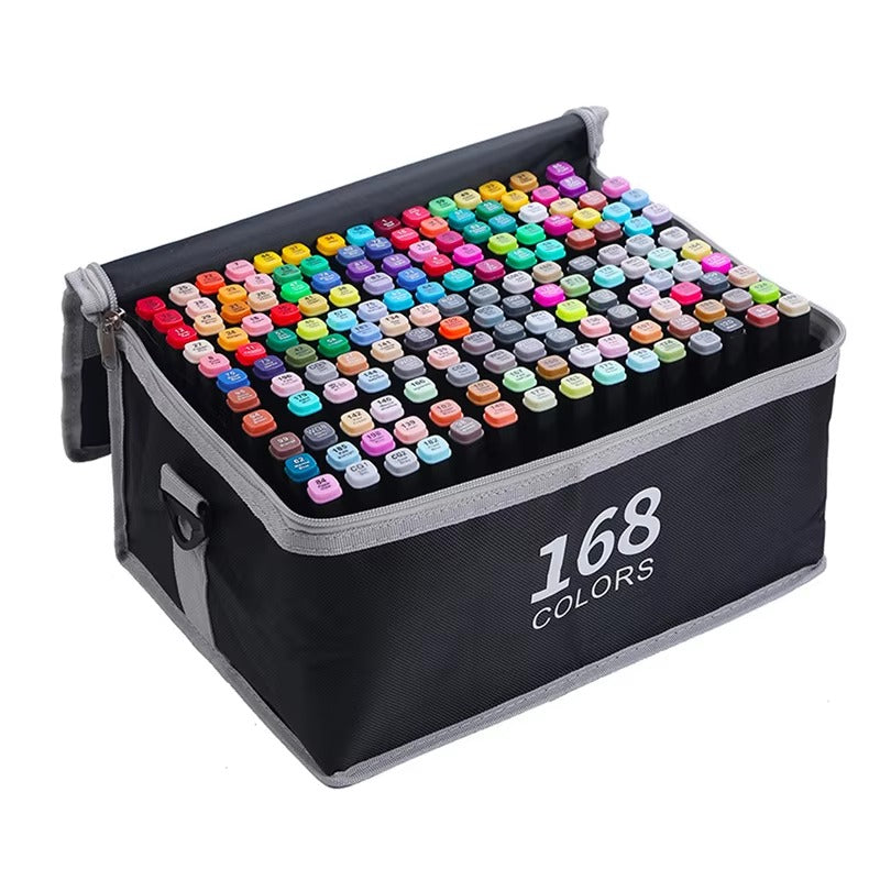 Dual Tip Alcohol Markers Set 40/80/120/168 Colours – Permanent Art Pens for Drawing, Manga, Sketching & Colouring with Carry Case
