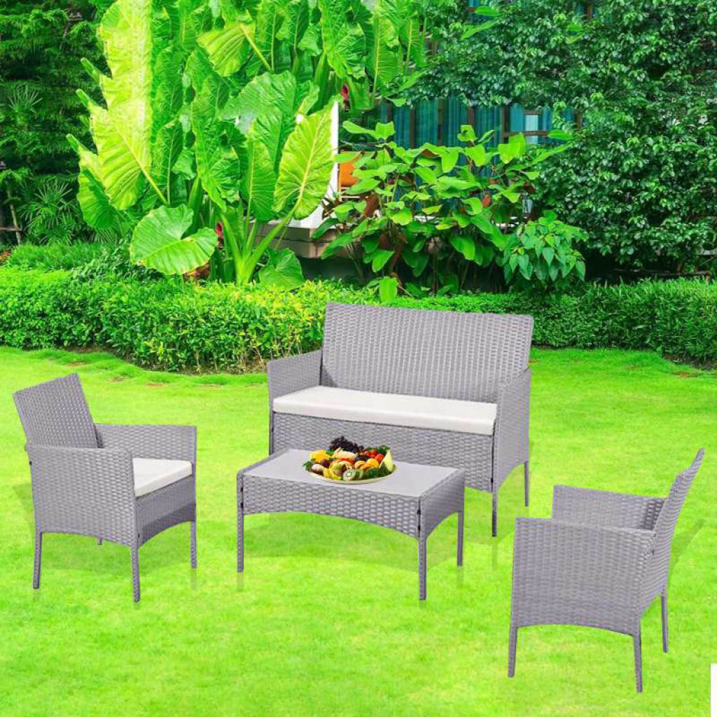 4 Piece Rattan Garden Furniture Set – Outdoor Patio Sofa & Chairs with Coffee Table for Balcony, Conservatory, Backyard & Poolside