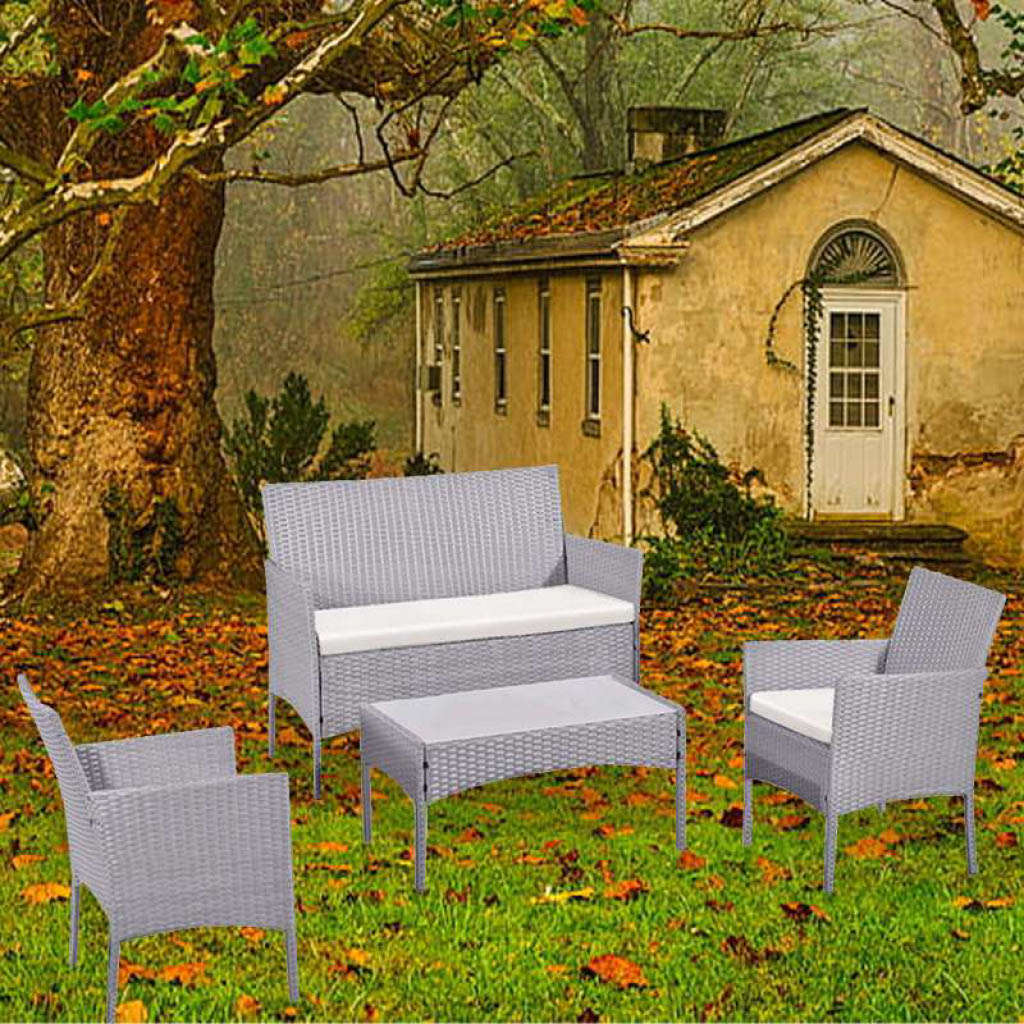 4 Piece Rattan Garden Furniture Set – Outdoor Patio Sofa & Chairs with Coffee Table for Balcony, Conservatory, Backyard & Poolside