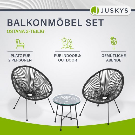 3 Piece Rattan Bistro Set for 2 – Outdoor Garden Table & Egg Chairs with Glass Top