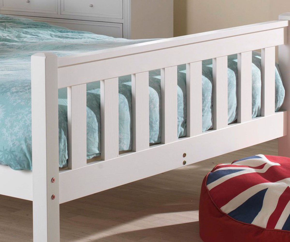 White 4ft6 Double Wooden Bed Frame – Solid Pine Wood Bed with Optional Mattress for Bedroom Furniture
