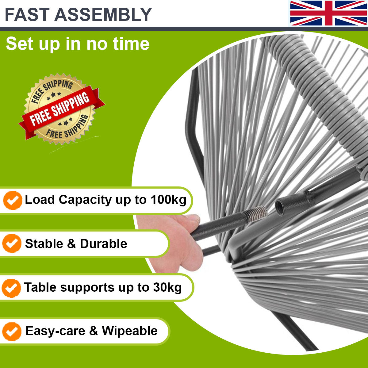 3 Piece Rattan Bistro Set for 2 – Outdoor Garden Table & Egg Chairs with Glass Top