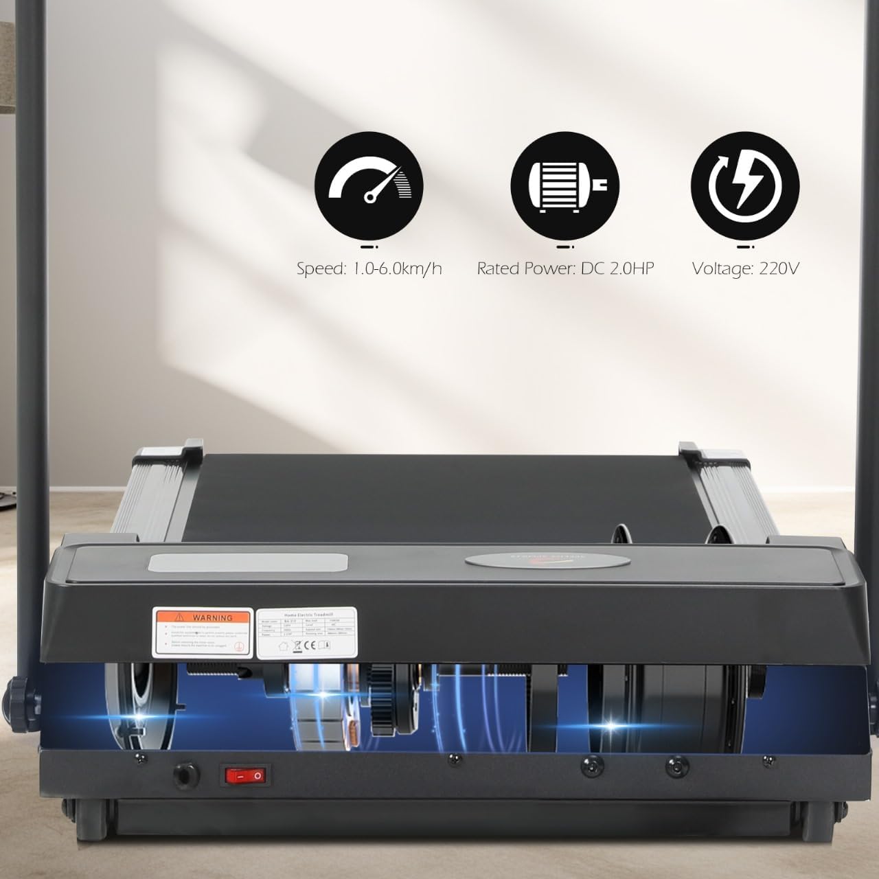 Walking Pad Treadmill with Handle & Emergency Stop – Foldable Under Desk Electric Treadmill for Home Office Gym | 2HP Motor, LED Display, Compact Portable Running Machine