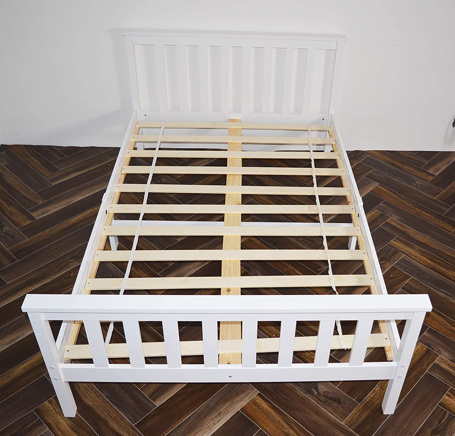 4ft Small Double Pine Wood Bed Frame White Wooden Bed with Optional Gel Memory Foam Mattress