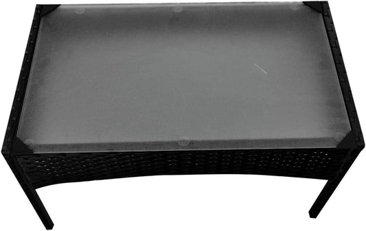 Black Rattan Garden Furniture Set - 4 Piece Patio Sofa and Coffee Table with rain cover - XEO Home