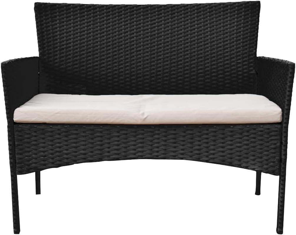 Black Rattan Garden Furniture Set - 4 Piece Patio Sofa and Coffee Table with rain cover - XEO Home