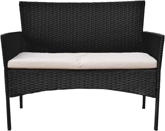 Black Rattan Garden Furniture Set - 4 Piece Patio Sofa and Coffee Table with rain cover - XEO Home