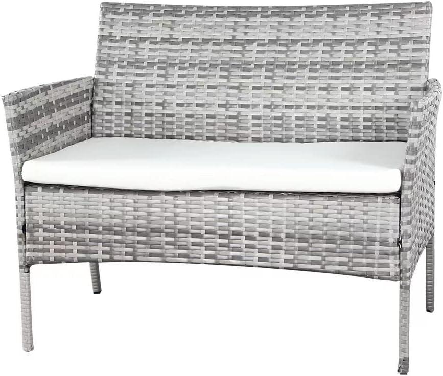 4-Pc Mix-Grey Rattan Sofa Set for Patio, Balcony, or Conservatory with Rain Cover - XEO Home