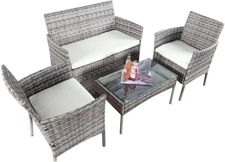 4-Pc Mix-Grey Rattan Sofa Set for Patio, Balcony, or Conservatory with Rain Cover - XEO Home