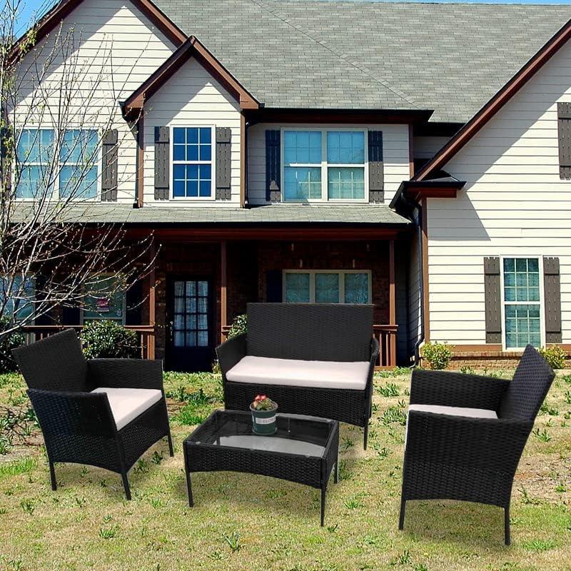 Multicoloured Rattan Garden Sofa Set - 4 Piece Patio Furniture Set - XEO Home