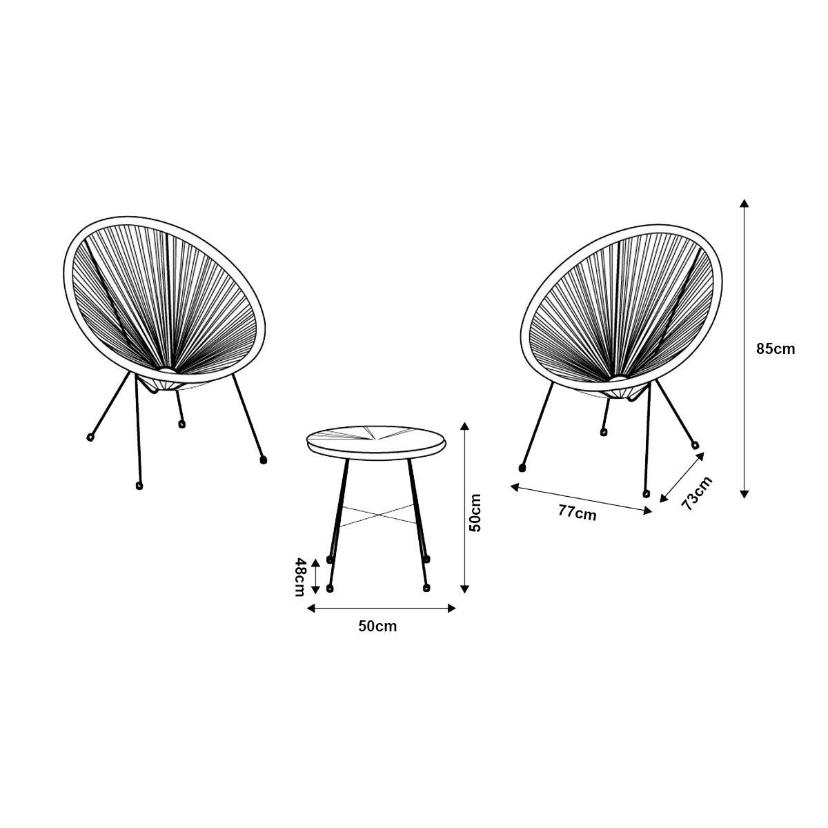3 Piece Rattan Bistro Set for 2 – Outdoor Garden Table & Egg Chairs with Glass Top