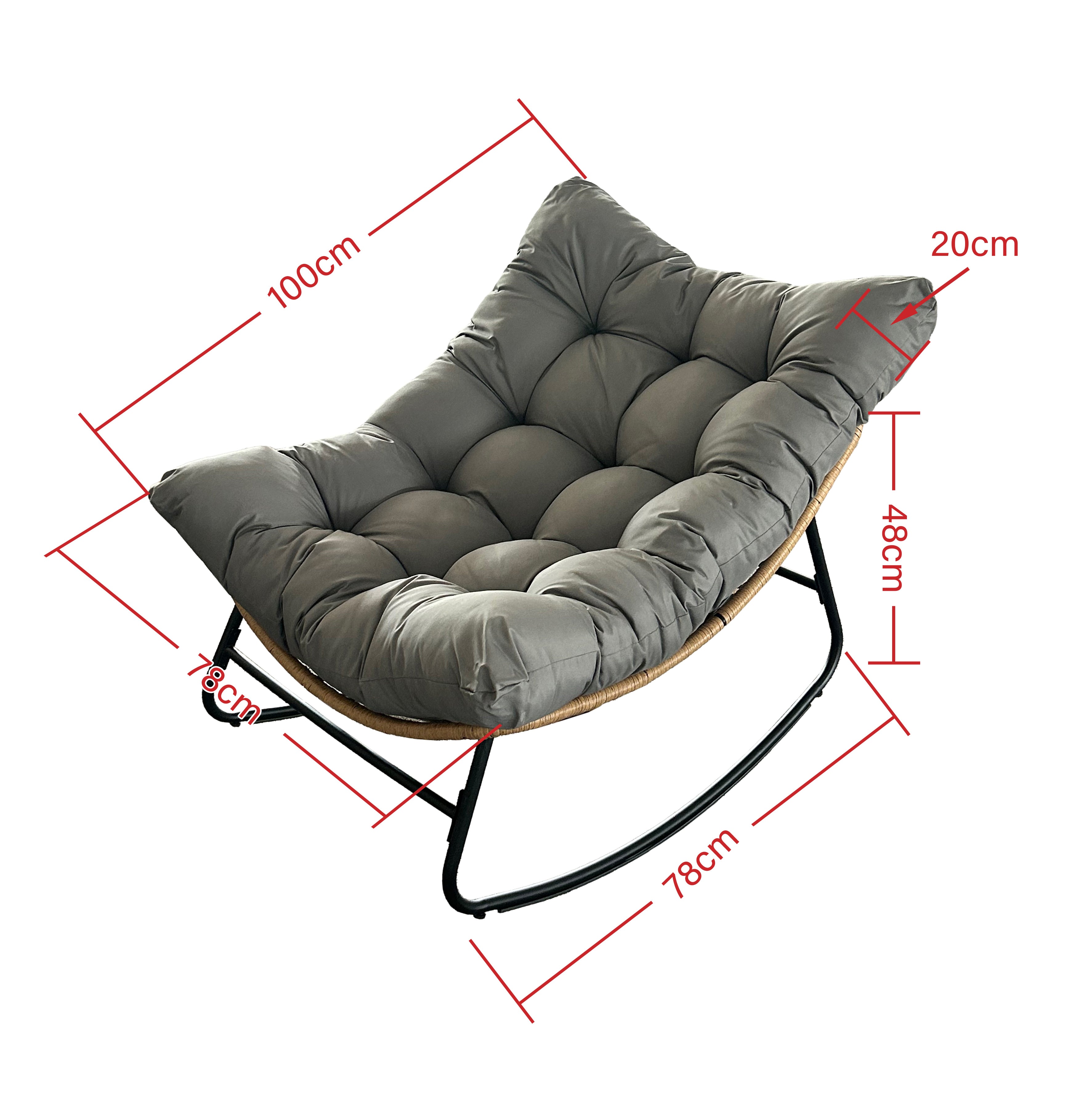 Outdoor Wicker Papasan Rocking Chair – Comfy Egg Chair with Thick Cushion for Patio, Garden, Living Room & Bedroom