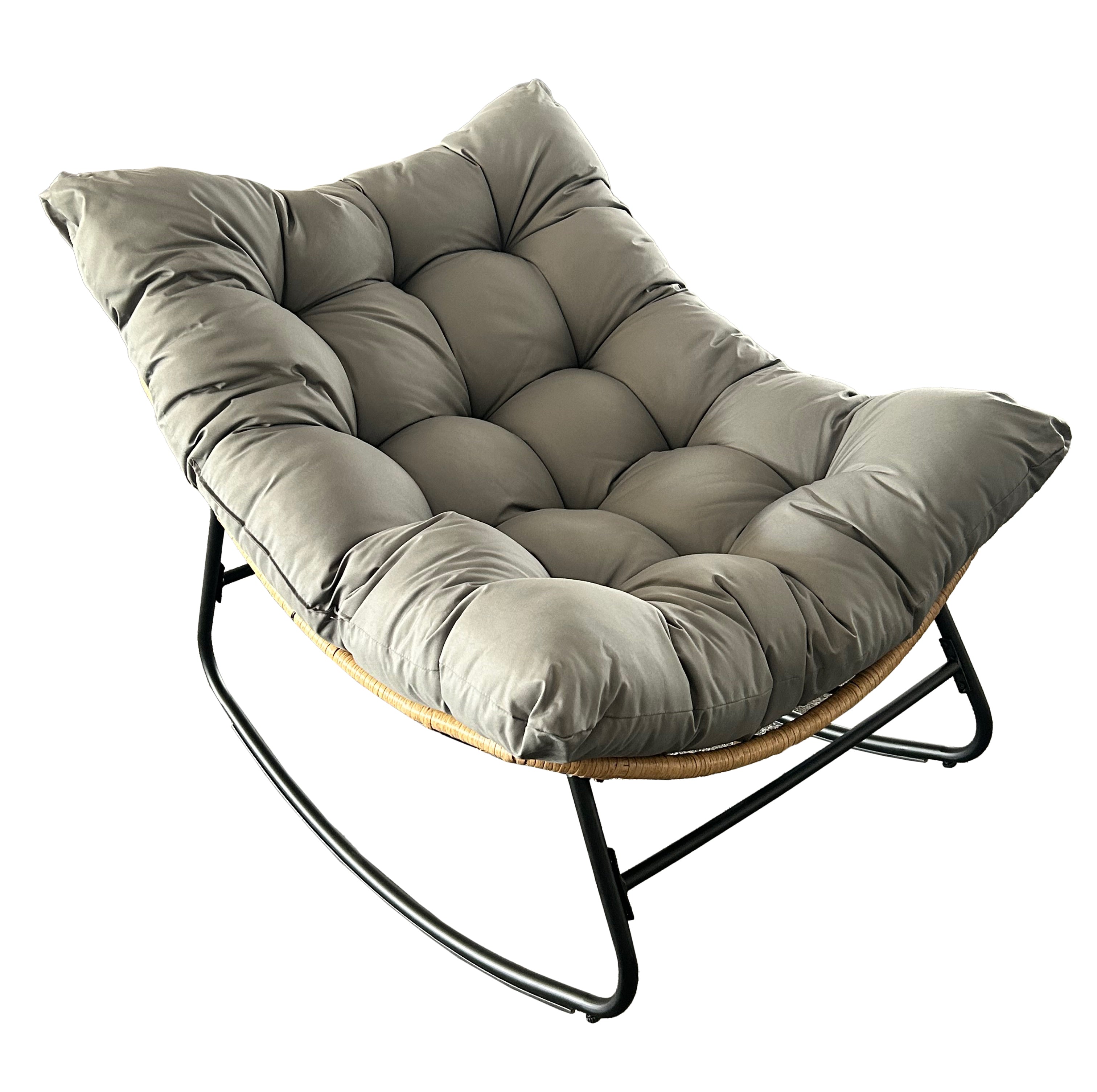 Outdoor Wicker Papasan Rocking Chair – Comfy Egg Chair with Thick Cushion for Patio, Garden, Living Room & Bedroom