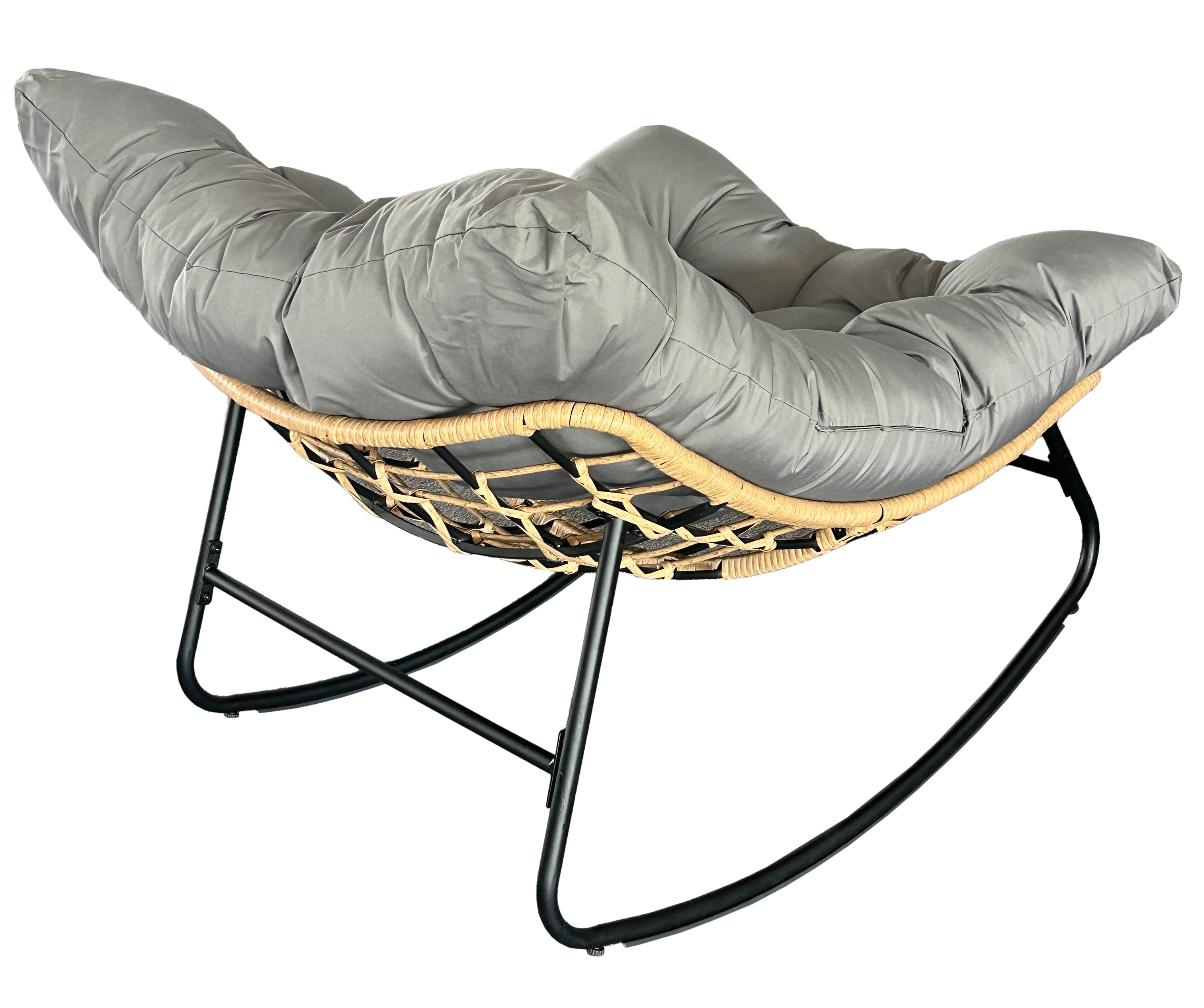 Outdoor Wicker Papasan Rocking Chair – Comfy Egg Chair with Thick Cushion for Patio, Garden, Living Room & Bedroom