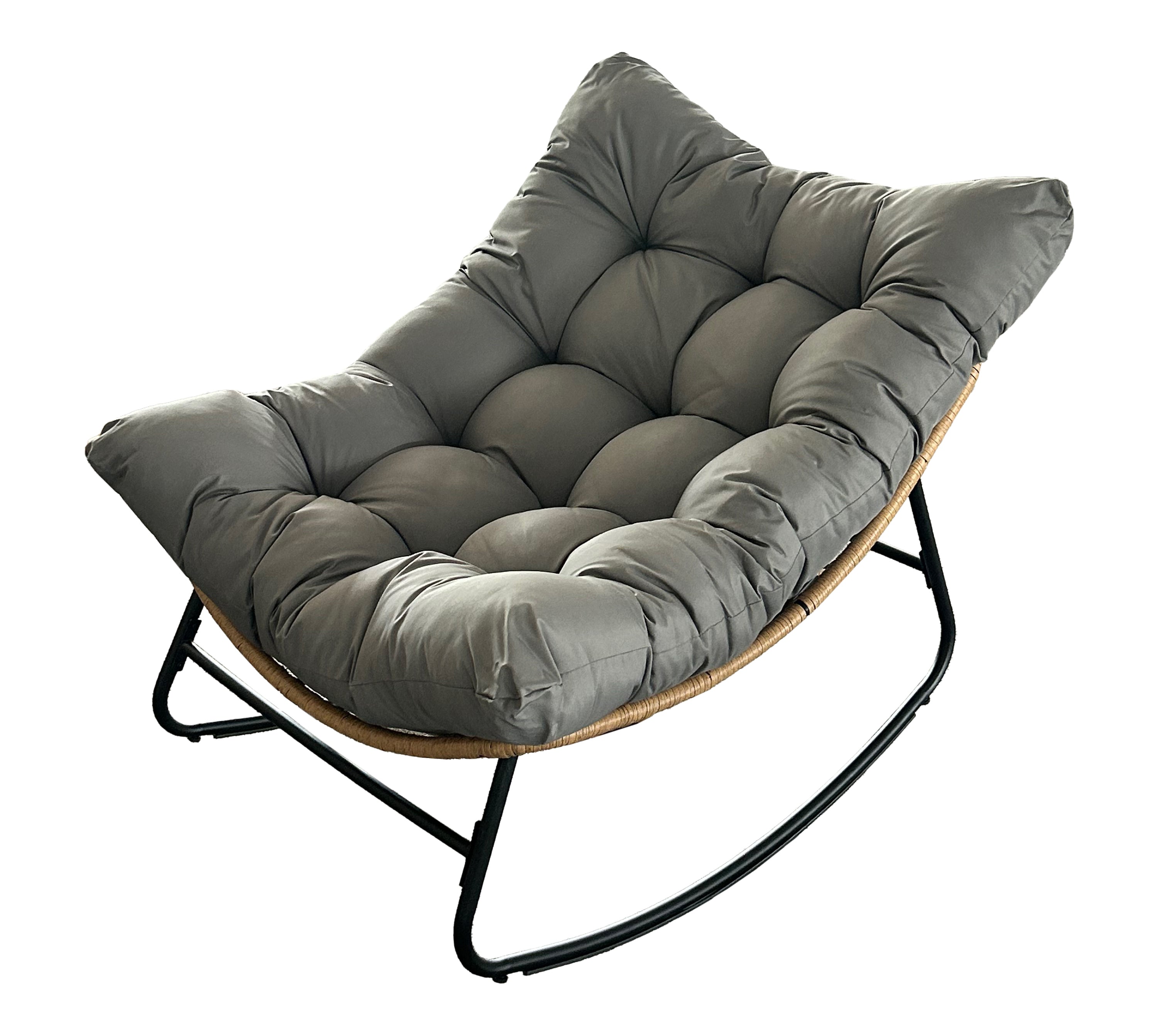 Outdoor Wicker Papasan Rocking Chair – Comfy Egg Chair with Thick Cushion for Patio, Garden, Living Room & Bedroom