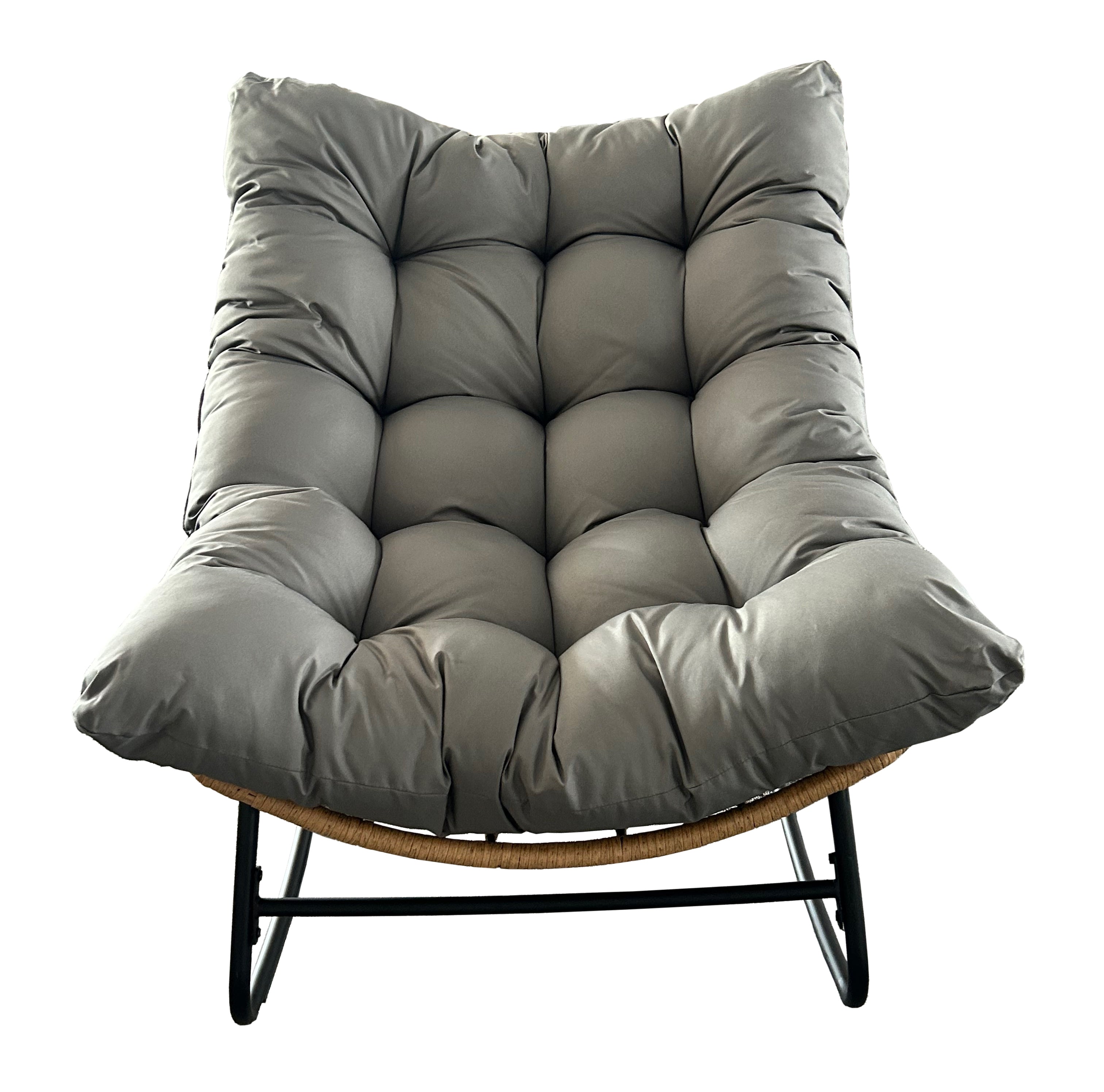 Outdoor Wicker Papasan Rocking Chair – Comfy Egg Chair with Thick Cushion for Patio, Garden, Living Room & Bedroom