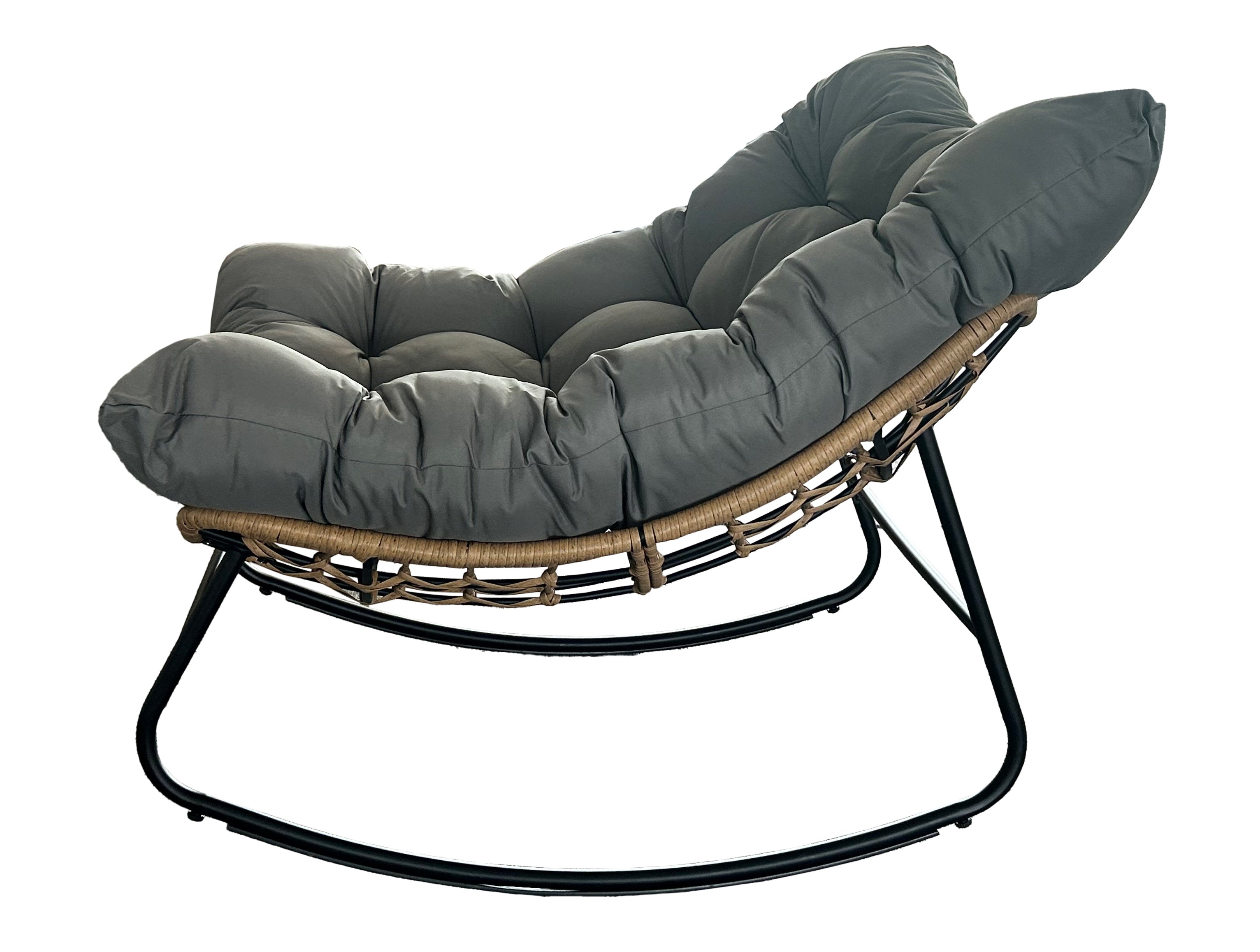 Outdoor Wicker Papasan Rocking Chair – Comfy Egg Chair with Thick Cushion for Patio, Garden, Living Room & Bedroom