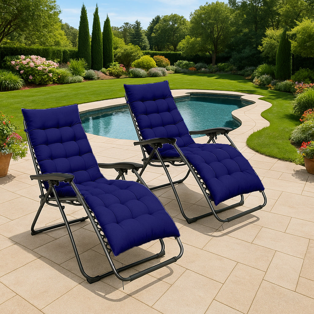 2PCS Zero Gravity Sun Lounger Chairs with Cushions – Foldable Reclining Garden Chairs Set of 2, Portable Camping Relaxer, Thick Padded & Non-Slip Outdoor Lounge Chairs