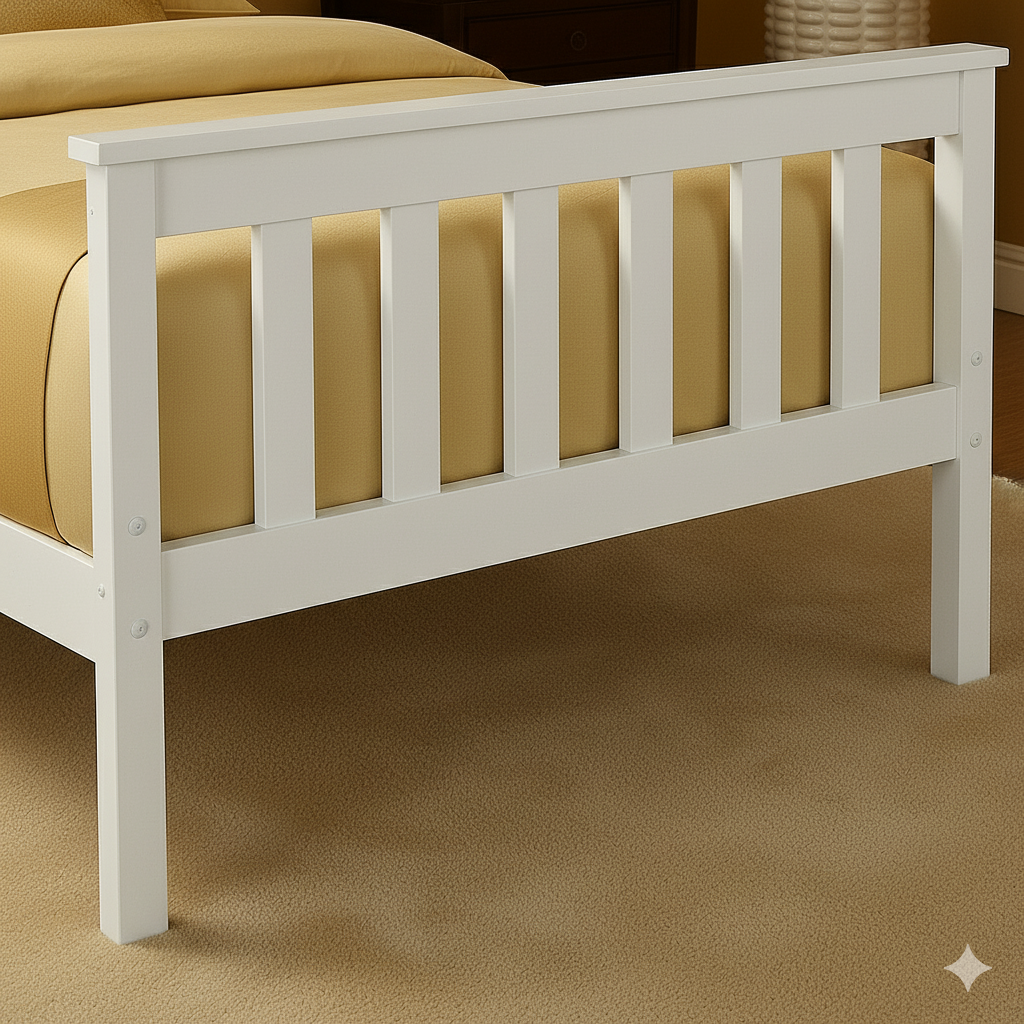 White 3ft Single Wooden Bed Frame with/without Mattress Solid Pinewood for Kids Teens Adults