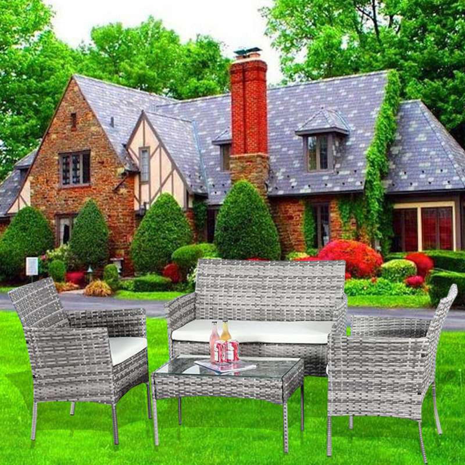 4 PC Rattan Garden Furniture Set for Indoor & Outdoor Use - XEO Home
