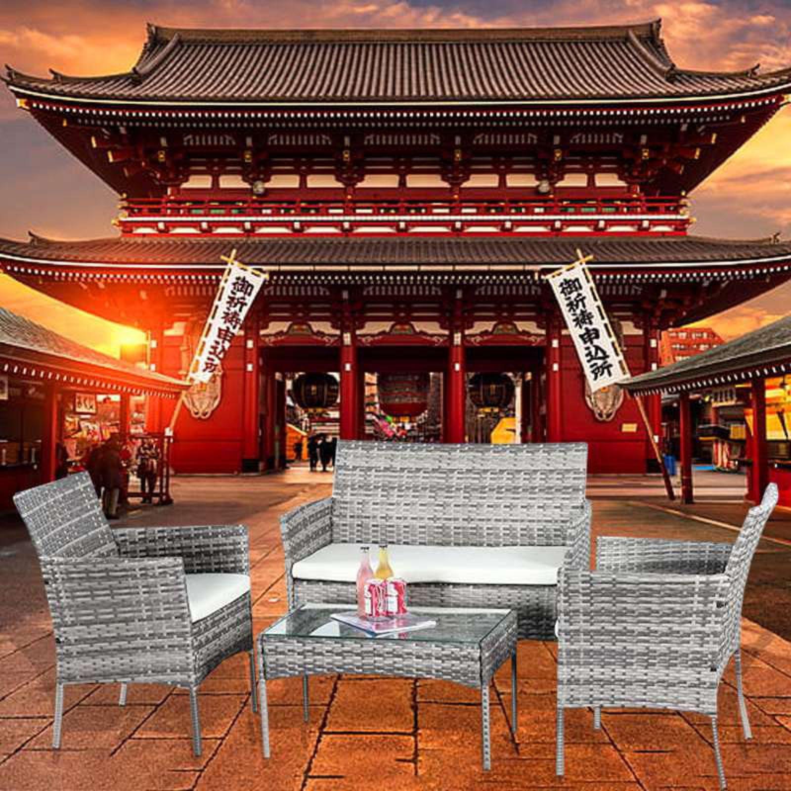 4 PC Rattan Garden Furniture Set for Indoor & Outdoor Use - XEO Home
