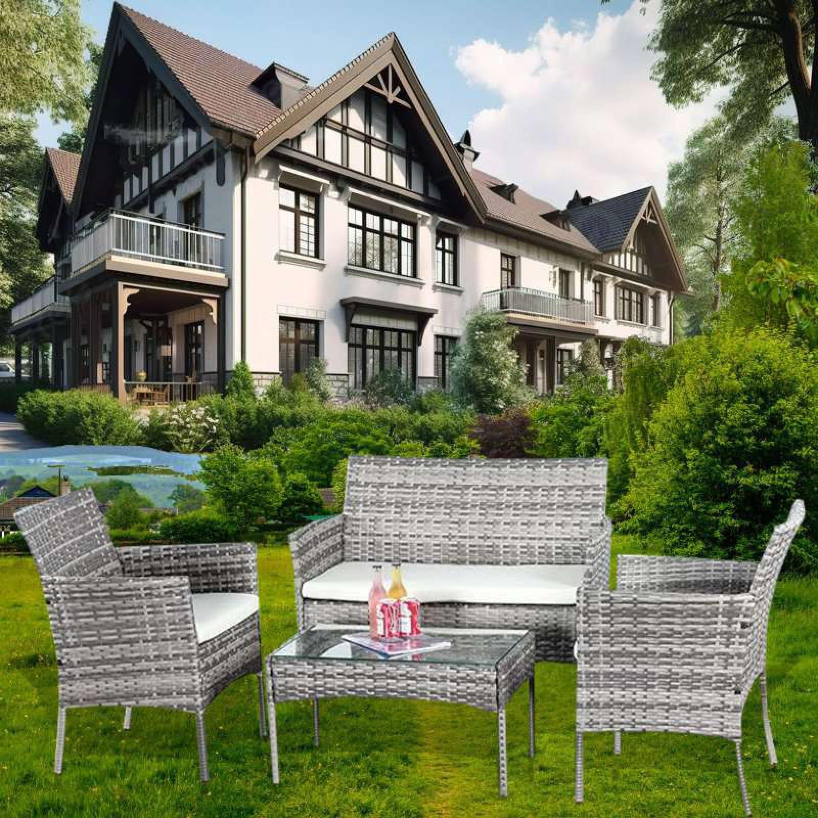 4 PC Rattan Garden Furniture Set for Indoor & Outdoor Use - XEO Home