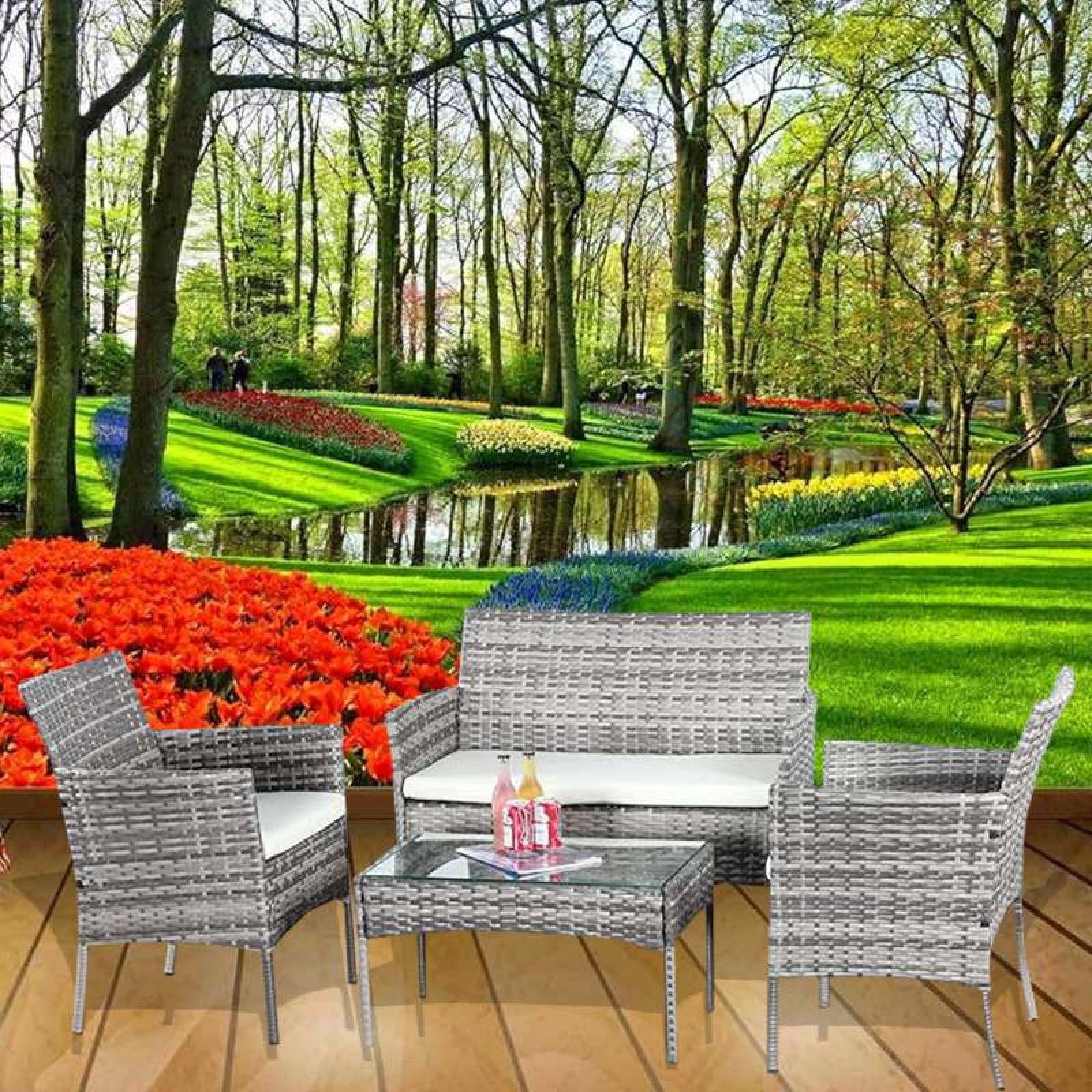 4 PC Rattan Garden Furniture Set for Indoor & Outdoor Use - XEO Home