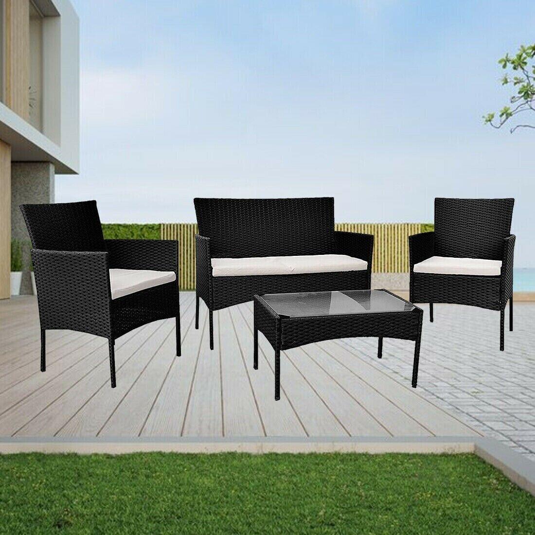 4 PC Rattan Garden Furniture Set for Indoor & Outdoor Use - XEO Home