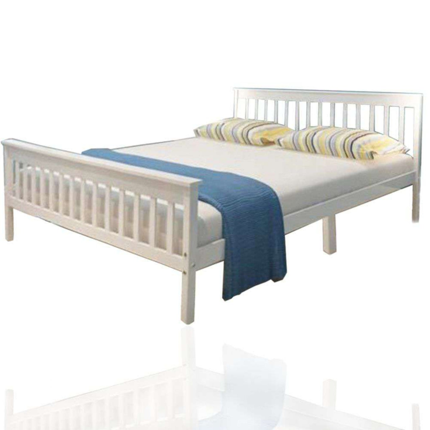 4ft White Small Double Bed Pinewood Bed with Mattress