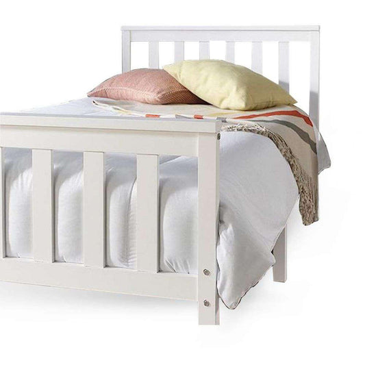 4ft White Small Double Bed Pinewood Bed with Mattress - XEO Home