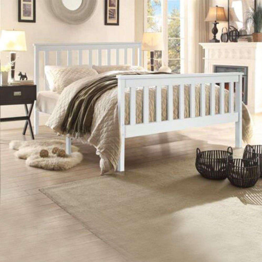 4ft White Small Double Bed Pinewood Bed with Mattress - XEO Home