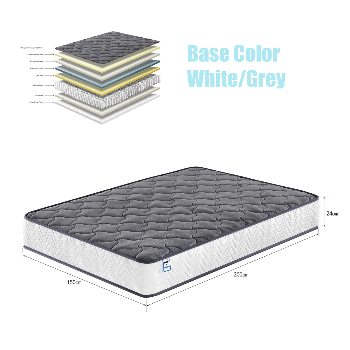 White 5ft King Size Wooden Bed Frame – Solid Pine Wood Bed with Optional Cooling Gel Mattress for Bedroom Furniture