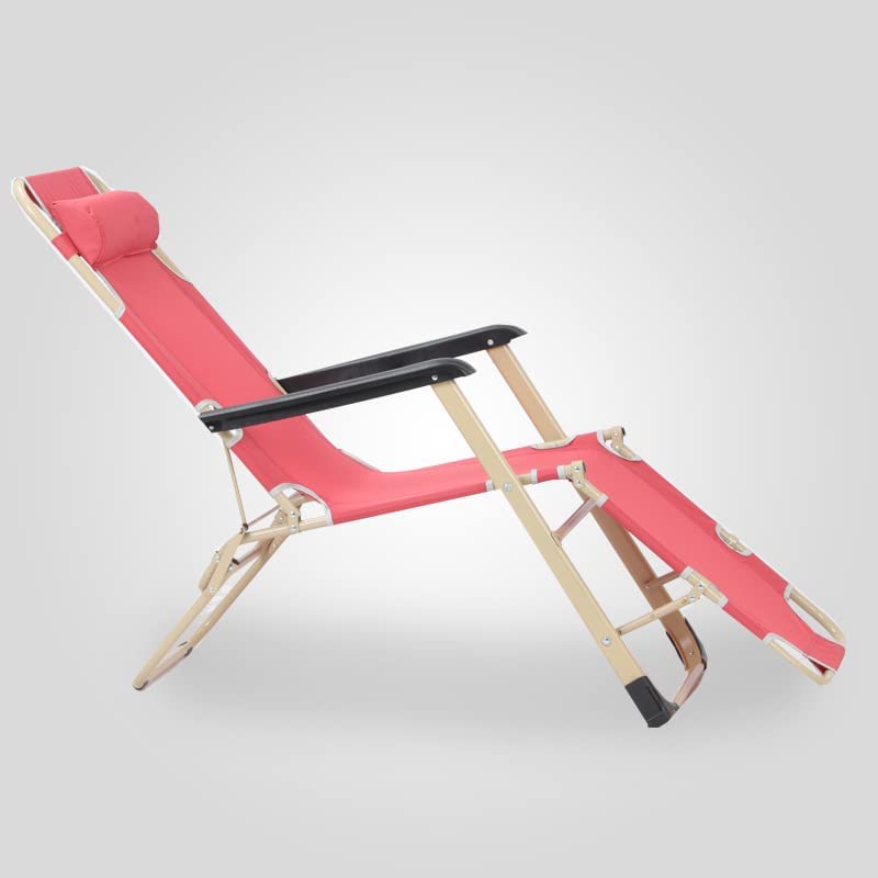 Outdoor Lounge Recliner Chair with Cushion Pads – Adjustable Folding Garden Sun Lounger in Red & Grey, Heavy-Duty Teslin Fabric Patio Chair for Summer & Winter