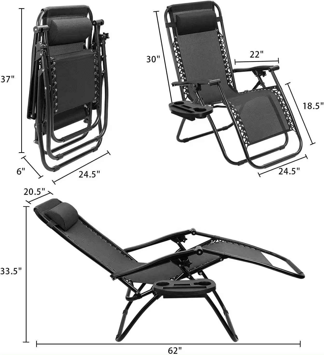Zero Gravity Sun Lounger Chair with Cup Holder – Folding Reclining Garden Chair for Patio, Beach, Pool & Terrace Outdoor Furniture