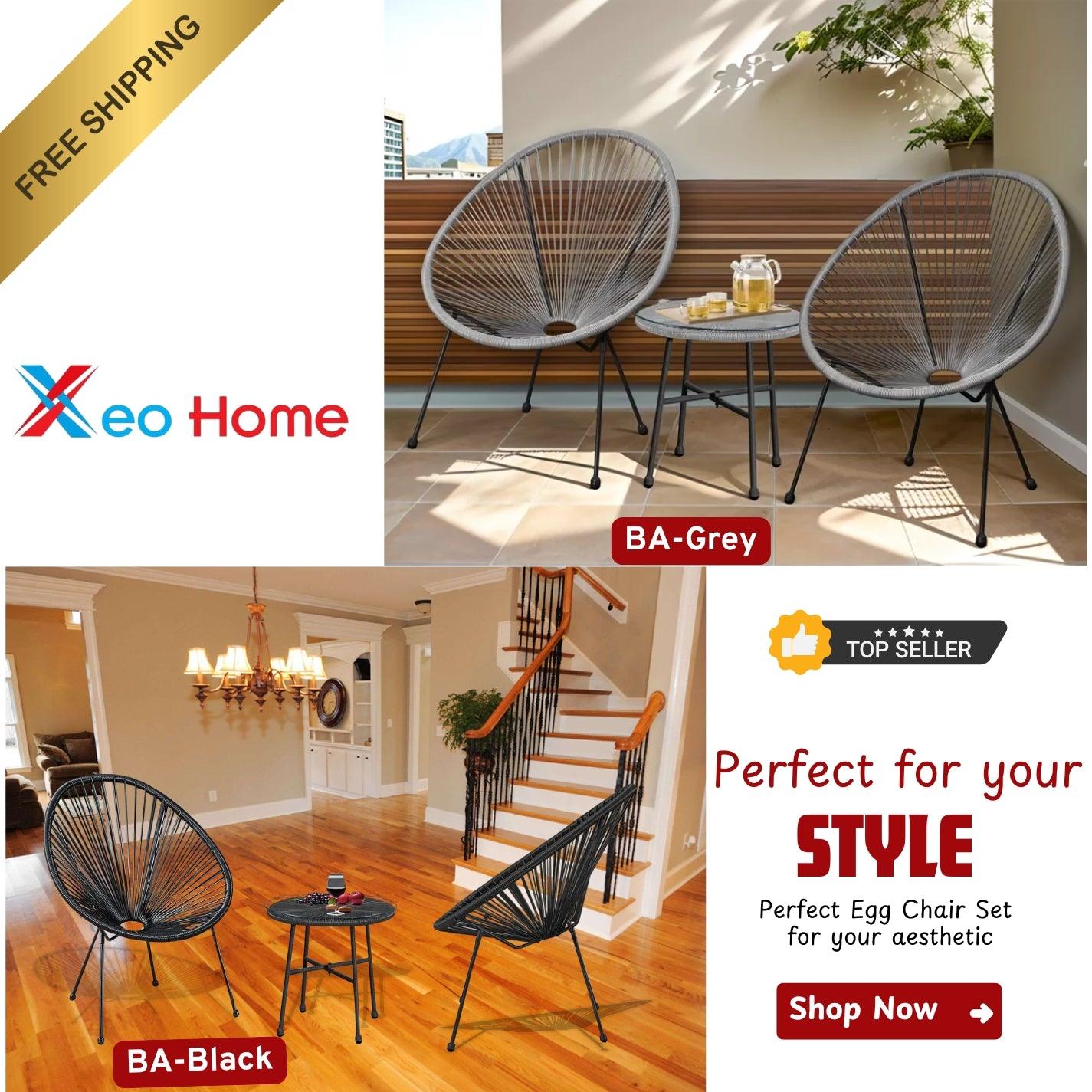 Egg Chair Bistro Set Garden String Patio Furniture Seating Indoor & Outdoor - XEO Home