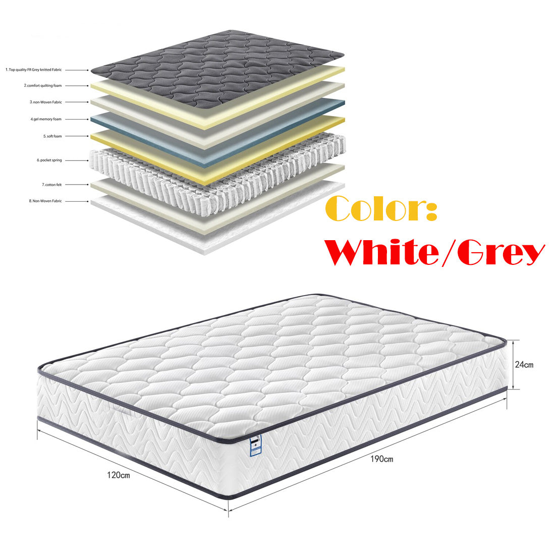 4ft Small Double Pine Wood Bed Frame White Wooden Bed with Optional Gel Memory Foam Mattress