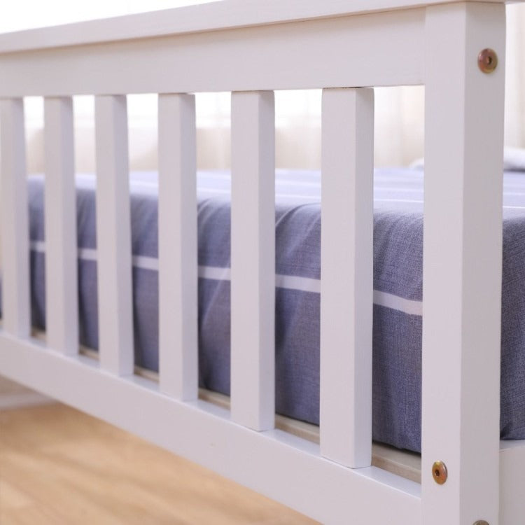 White 4ft6 Double Wooden Bed Frame – Solid Pine Wood Bed with Optional Mattress for Bedroom Furniture