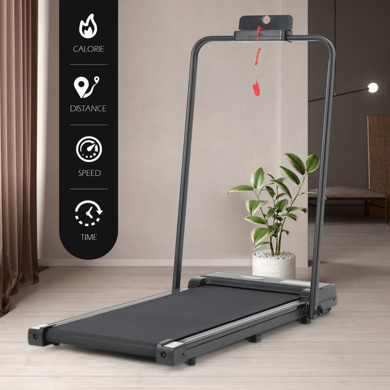 Walking Pad Treadmill with Handle & Emergency Stop – Foldable Under Desk Electric Treadmill for Home Office Gym | 2HP Motor, LED Display, Compact Portable Running Machine
